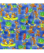 Vintage Chocolate Moose Cotton Fabric Ranger Hunting Fishing Bullwinkle ... - $189.16 MXN