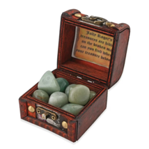 Brown Pirate&#39;s Wooden Chest with 7 Green Aventurine Gemstones &amp; Treasure... - $12.59
