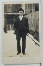 RPPC Attractive Young Man with Cigar in Snow Covered Yard  for Photo Postcard P7 - $16.95