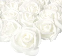 100 Pack White Artificial Rose Flower Heads, 3-Inch Stemless Flowers, Diy Crafts - £27.30 GBP