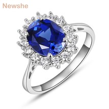 Halo Wedding Ring For Women 2 Ct Blue Oval Cut AAAAA CZ Solid 925 Sterling Silve - £37.58 GBP