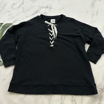 Aerie Oversize Pullover Sweatshirt Size L Black White Lace Up Lounge Cozy - $28.70