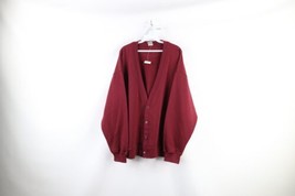 NOS Vintage 90s Streetwear Mens XL Blank Button Cardigan Sweatshirt Burgundy - £61.88 GBP