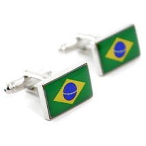 BRAZIL FLAG CUFFLINKS PAIR High Quality NEW w GIFT BAG World Brazilian J... - £9.39 GBP