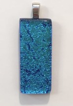 Brilliant Blue Dichroic Glass Pendant For Necklace Rectangle Shape 1.5&quot; - £10.45 GBP