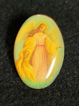Angel Lapel Pin Religious Biblical Spiritual Pretty Oval Brooch - £11.71 GBP