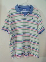 IZOD Advantage Polo Shirt Men Size XXL White with Green Blue &amp; Pink Stripes - £11.78 GBP