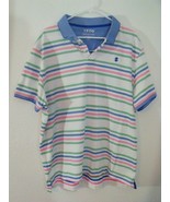 IZOD Advantage Polo Shirt Men Size XXL White with Green Blue &amp; Pink Stripes - £12.25 GBP