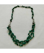 Multi Strand Faux Turquoise Green Square Bead Bib Necklace Silver Tone Long - £10.52 GBP