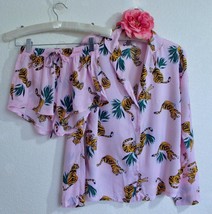 NWOT ASOS DESIGN Curve Tiger Print Pink 2 pc Pajamas Short Set 0 XS 100%... - $21.99