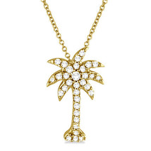 1/2CT Imitación Diamantes Palmera Colgante Collar En 14K Oro Amarillo Chapado - £174.84 GBP