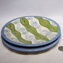 Set of 2 Pottery Barn Allegra Salad Plates 8.5" Green Blue Hand Painted - $18.95