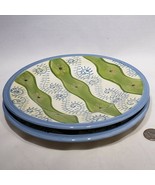 Set of 2 Pottery Barn Allegra Salad Plates 8.5&quot; Green Blue Hand Painted - £15.09 GBP