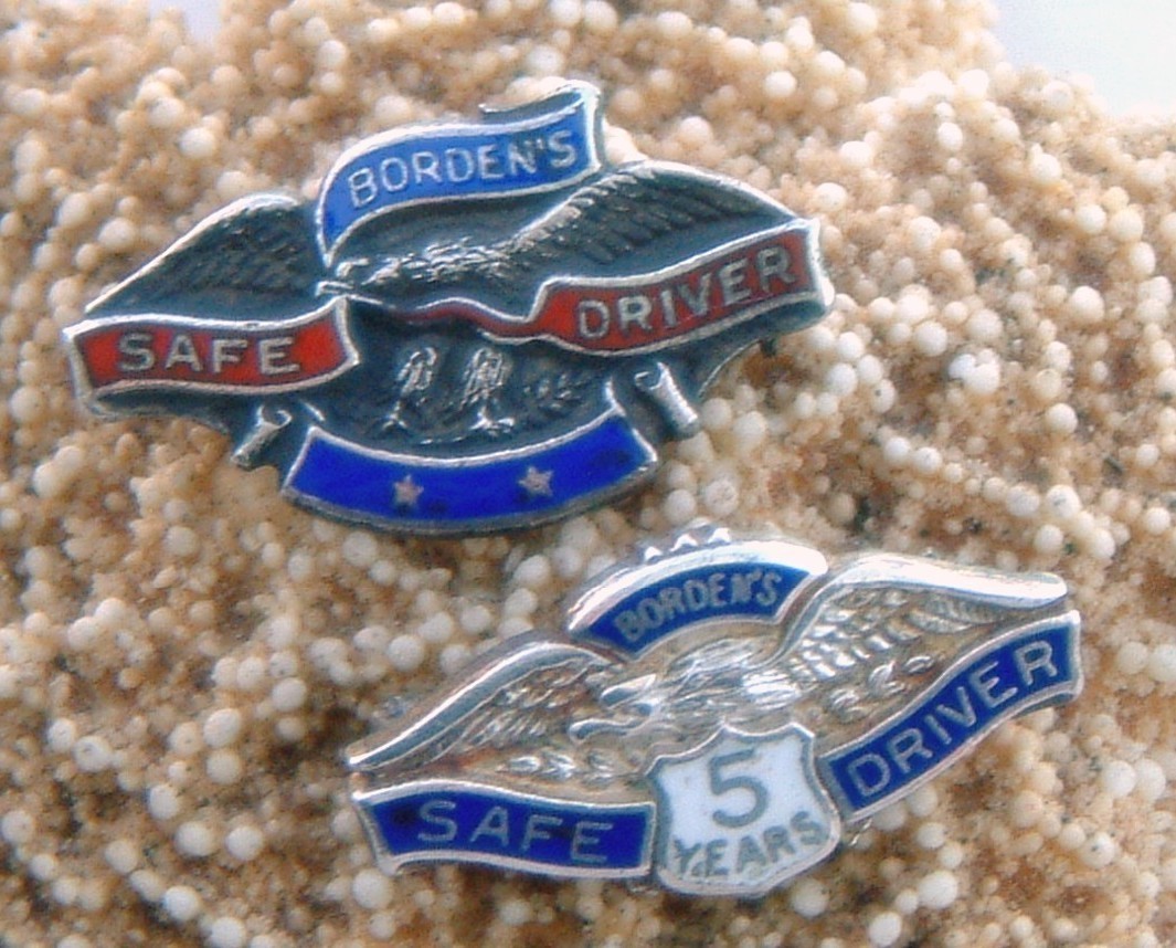 2 Vintage Sterling Silver Bordens Milk Safe Driver Award Lapel Pins - $19.95