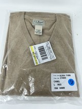 L.L. Bean V-Neck Sweater Camel Brown - Meas L Fits Medium - Cashmere Blend - £16.54 GBP