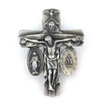 2.75&quot; Antique Pewter Trinity Crucifix And Miraculous Visor Clip - £19.90 GBP