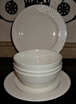 5pc Mikasa Trellis White Bone China 3 Soup Cereal Bowl &amp; 2 Salad Plates - £39.95 GBP