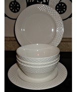 5pc Mikasa Trellis White Bone China 3 Soup Cereal Bowl &amp; 2 Salad Plates - $950.18 MXN