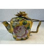 Cloisonné Miniature Teapot 3” Gold Rose Top Pink Sides Gold Gilding Miss... - £14.61 GBP