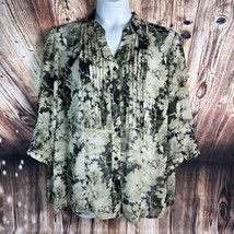CJ Banks Womens Size 24/26W Floral Sheer Button Top Blouse Shirt 3/4 Sleeve EUC - £19.02 GBP