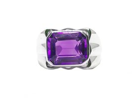 Solid Silver Amethyst Engagement Band for Men Natural Amethyst Mens Ring... - £94.42 GBP