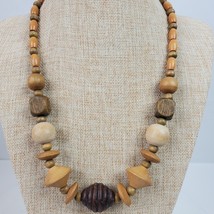 Vintage Hippie Earthy Wood Beaded Necklace 23 Inch - $16.83