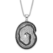 Silver Black &amp; Clear CZ Brilliant Embers Abstract Rose Necklace QMP481 - £75.23 GBP