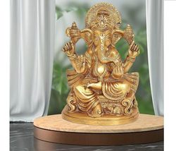WORLD-WIDE SHOP Brass Ganesha Idol Mangalkari Sitting Ganesh Bhagwan Statue God  - £76.03 GBP