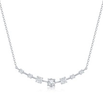 Sterling Silver Graduating Round CZ Curved Bar Necklace - £34.17 GBP