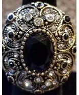 HURREM SULTAN ~ BLACK Turkish Goldtone Ring with Gemstones ~ Size 9 ~ Je... - $18.70