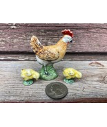 VTG OLD JAPAN CERAMIC MINIATURE ROOSTER &amp; BABY CHICKS  FIGURINES CHICKENS - £11.06 GBP