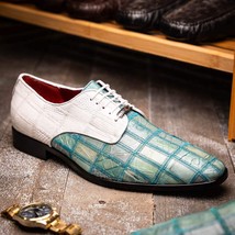 Pissa Genuine Caiman and Lizard Patchwork Derby Shoes Tourquoise/White image 8