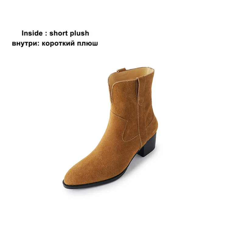  chanmeb women cow suede leather western cowboy boots woman round toe block medium heel thumb200