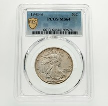 1941-S 50C Walking Liberty Half Dollar Graded by PCGS as MS-64 - £217.56 GBP