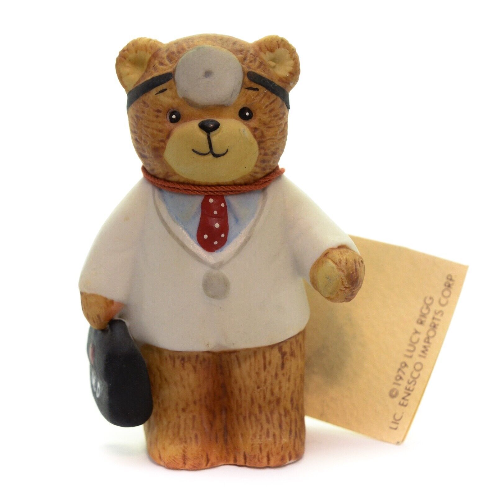 Primary image for Vintage Enesco Lucy and Me Teddy Bear Doctor Porcelain Figurine 1980 With Tag 3"