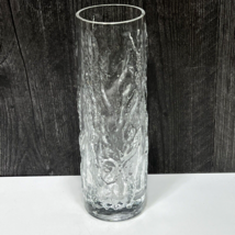 VTG MCM Clear Textured Bark Seaweed Art Glass 9&quot; Cylindrical Vase  - £29.58 GBP