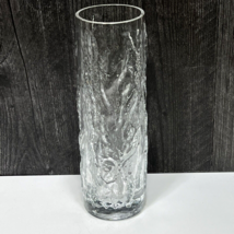 VTG MCM Clear Textured Bark Seaweed Art Glass 9&quot; Cylindrical Vase  - £30.14 GBP