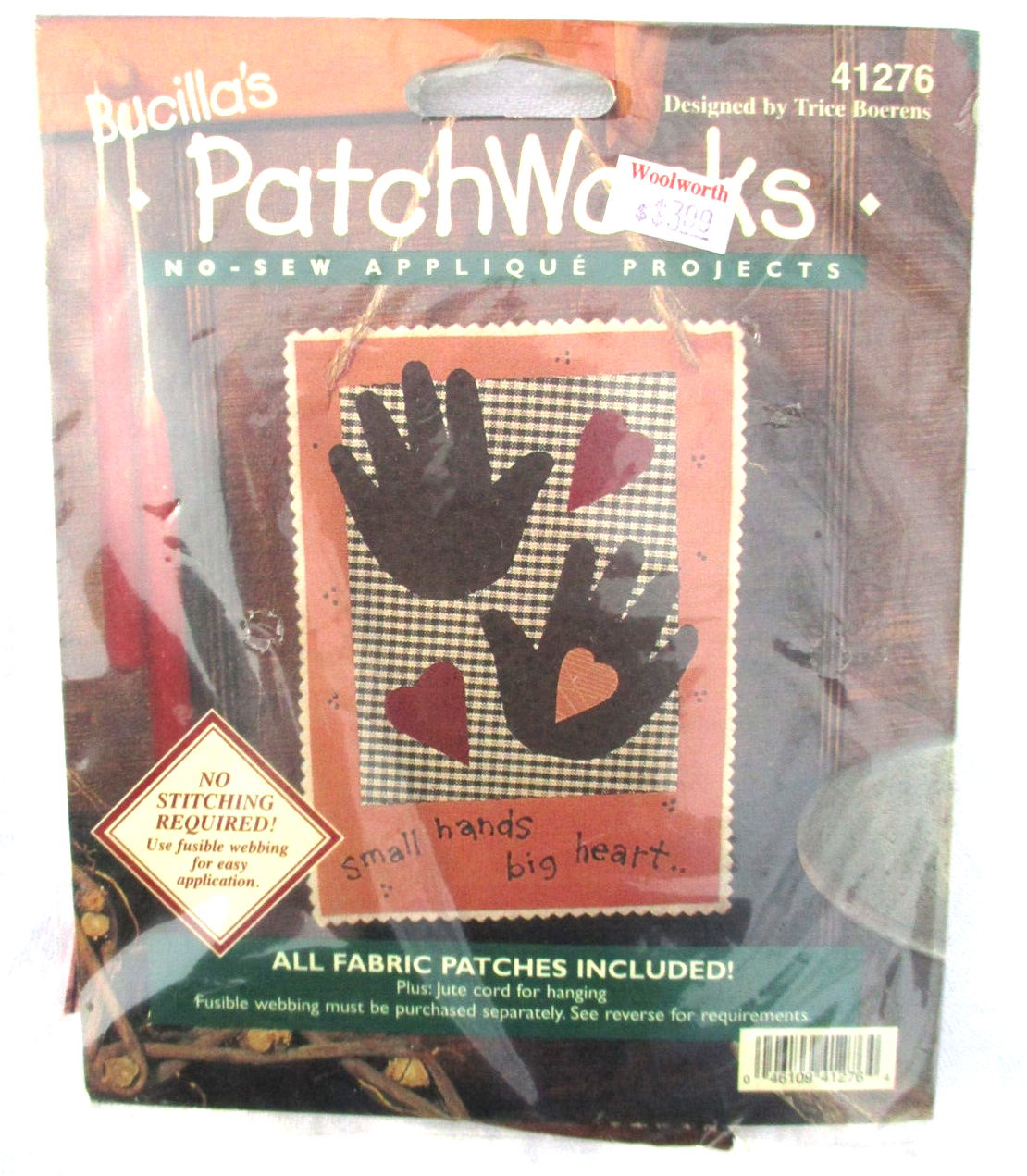 Bucilla PatchWorks No Sew Applique Kit SMALL HANDS BIG HEART 5x7 NEW 1990s - $9.49