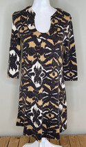 Emmelee Womens 3/4 Length Sleeve Knee Length Dress Size S Black Brown Pattern A6 - £13.30 GBP