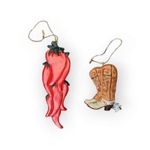 Kurt Adler Christmas Ornaments Southwestern Red Hot Chili Peppers &amp; Cowboy Boots - £11.94 GBP