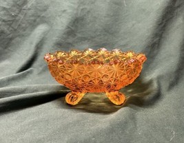 Small Footed Oval Orange Glass (Carnival?) with Sawtooth Top &amp; Starburst Pattern - $15.00