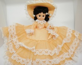 Gambina Doll Southern Belle Orange Dress Hat Parasol Black Hair Blue Sleep Eyes - £10.95 GBP