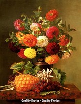 Still Life of Dahlias with Pineapple 8.5x11&quot; Photo Print Johan Laurentz Jensen - $7.85