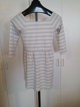 American Eagle Ladies 3/4-SLEEVE Silver METALLIC/WHITE Striped DRESS-JR S-CUTE - £5.96 GBP