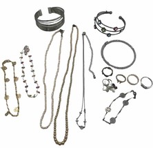 Dainty Fashion Mixed Costume Jewelry Lot 14 Pieces Necklace Bracelet Anklet Ring - £7.86 GBP