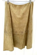 Vintage Wapiti Womens M/L Deer Suede Skirt Tan Cutouts 1970s A-Line Hippy - £34.79 GBP