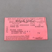 Vintage 1946 Pennsylvania Motor Vehicle Registration Card for a 1942 Ford - £23.63 GBP
