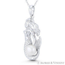 Mermaid Cultured Pearl Boho Beachbum Sealife Charm .925 Sterling Silver Pendant - £17.35 GBP+