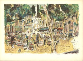 UNKNOWN ARTIST Marche provincial SIGNED 21.75&quot; x 30&quot; Lithograph 1975 Con... - $326.70