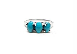 925 Silver Turquoise Engagement Band Natural Turquoise Anniversary Ring ForWomen - £32.70 GBP